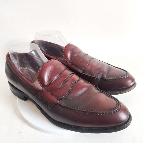 Allen Edmonds Barton Burgundy Leather Penny Loafers Mens 9 B Classic USA Made - Picture 1 of 14